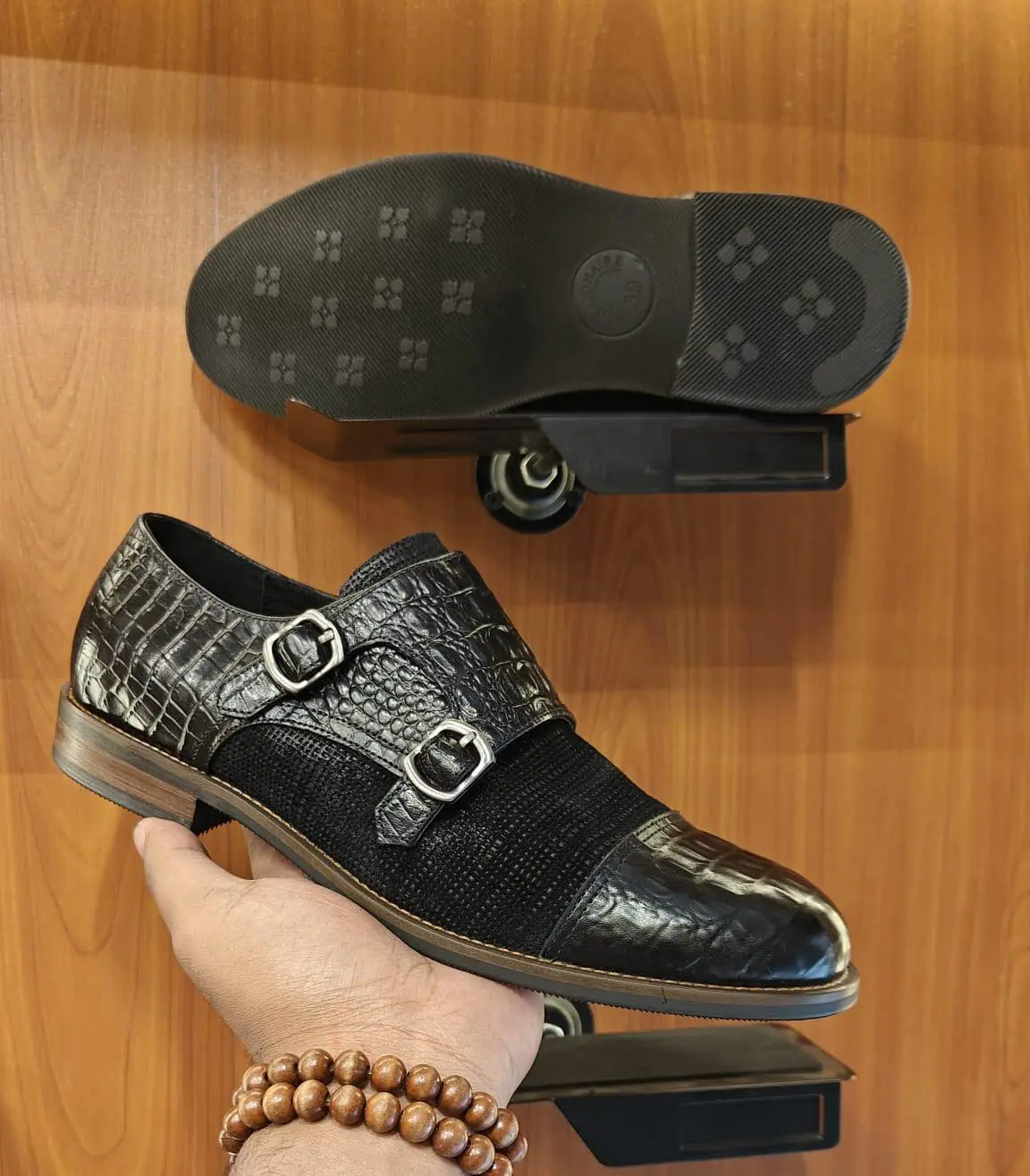 Luxury Croc Double Monk Strap Shoes – Black alternate view