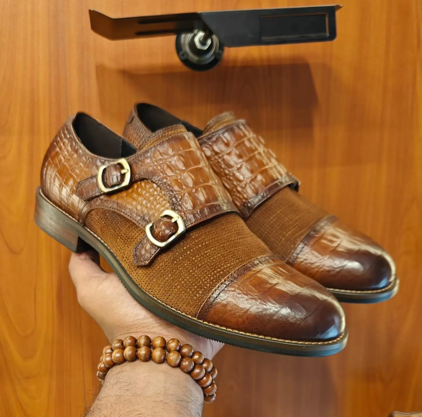 Luxury Croc Double Monk Strap Shoes – Brown alternate view
