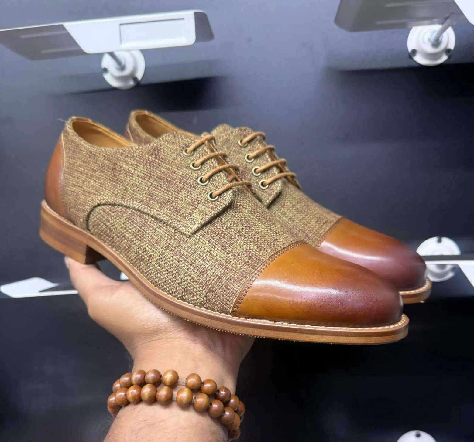 Billionaire Woven Cap Toe Derby Brown
